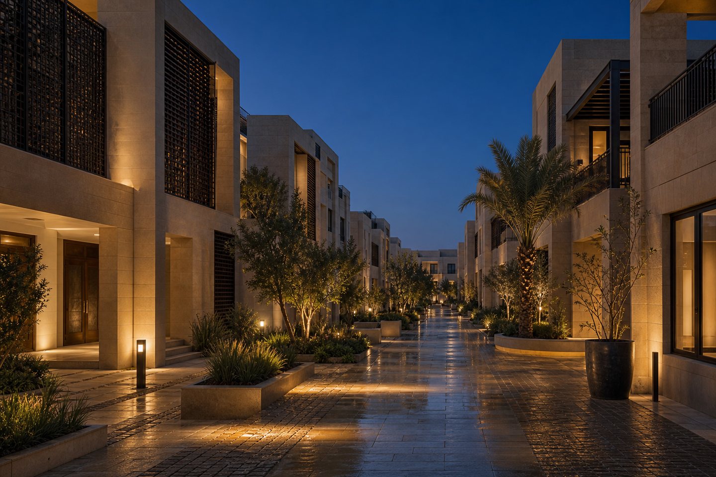 Shaded pedestrian lane between Basra townhouses