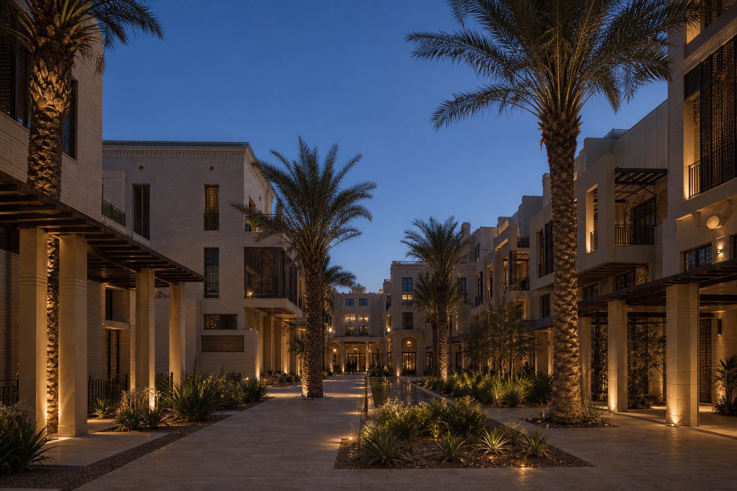 Shaded residential community courtyard in Baghdad