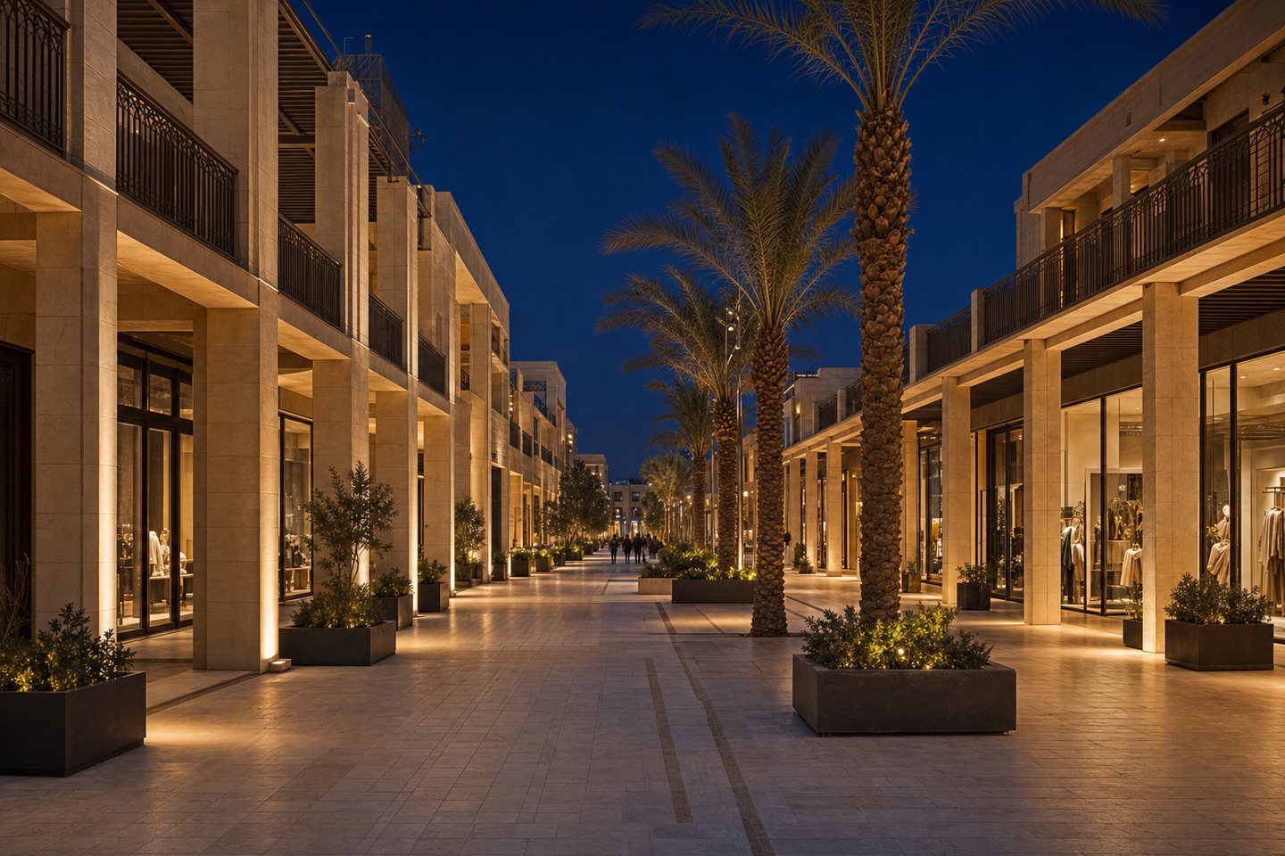 Shaded open-air retail street in Baghdad