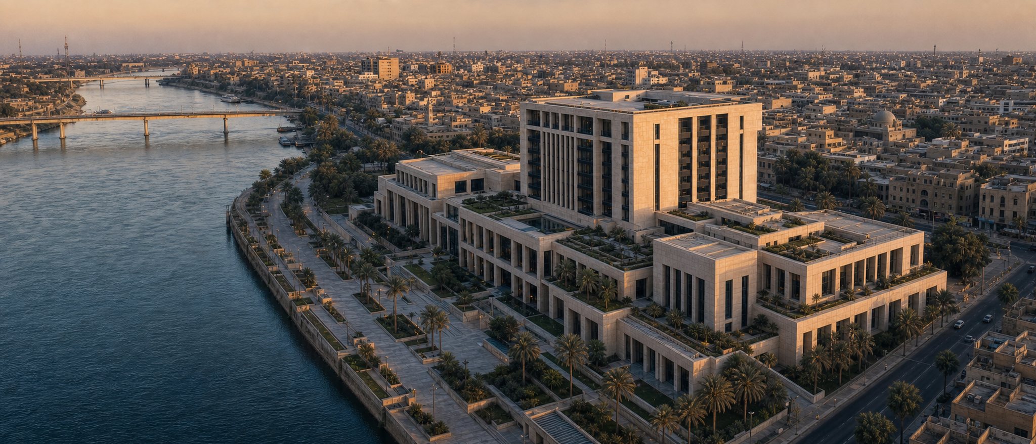 Elegant riverside hotel beside the Tigris in Baghdad