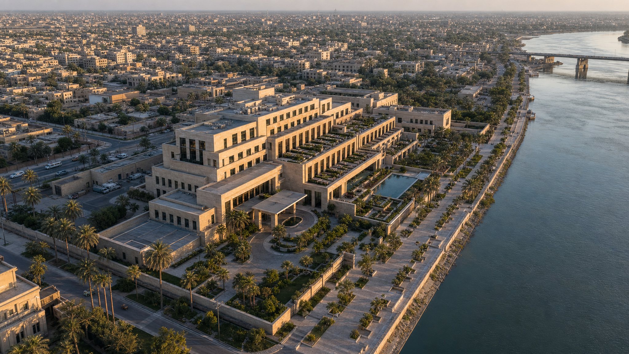 Aerial master plan of a Tigris riverside hotel