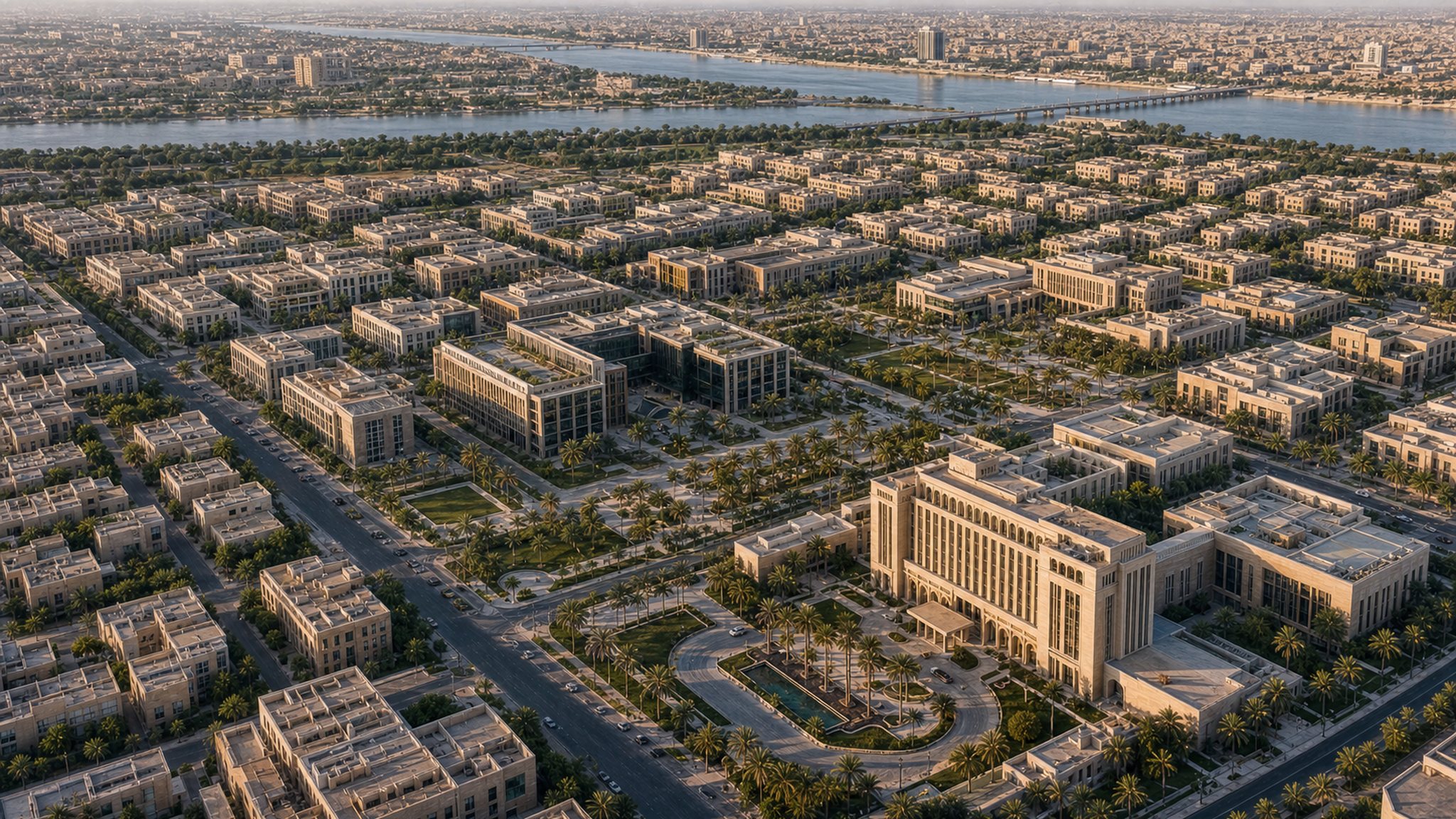 Aerial master plan of a Baghdad mixed-use district
