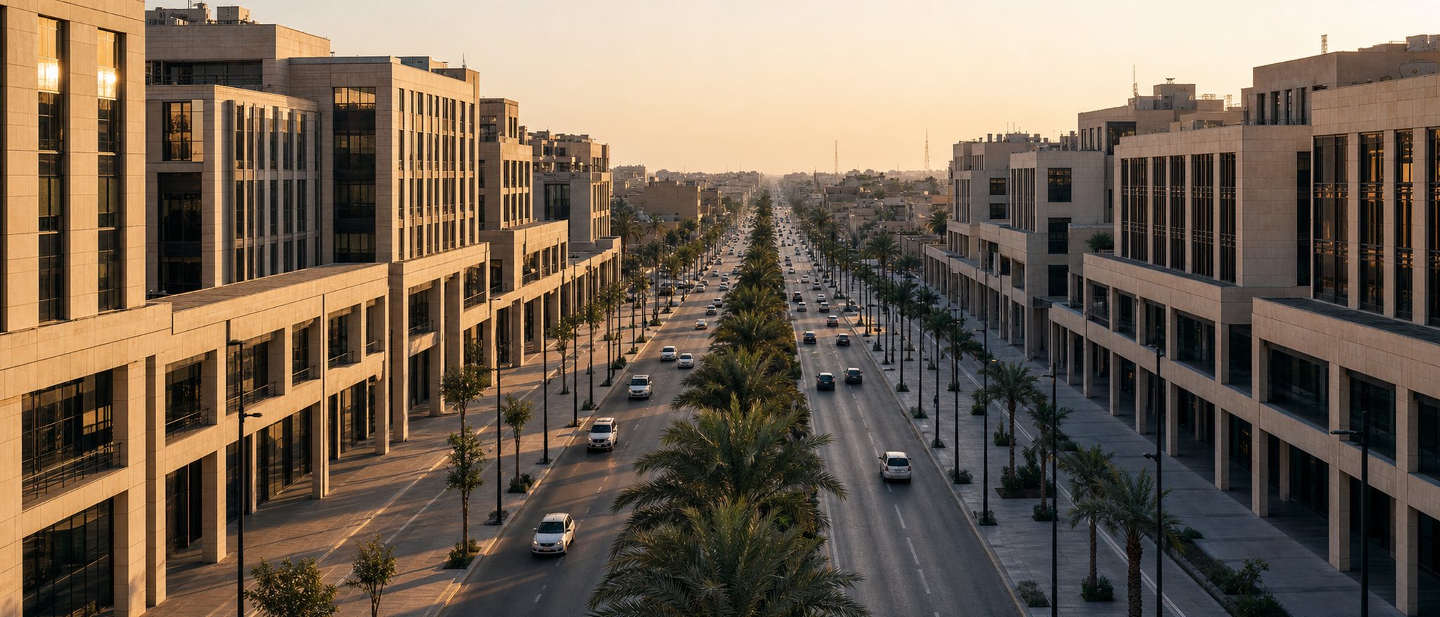 Landscaped office and retail boulevard in Baghdad