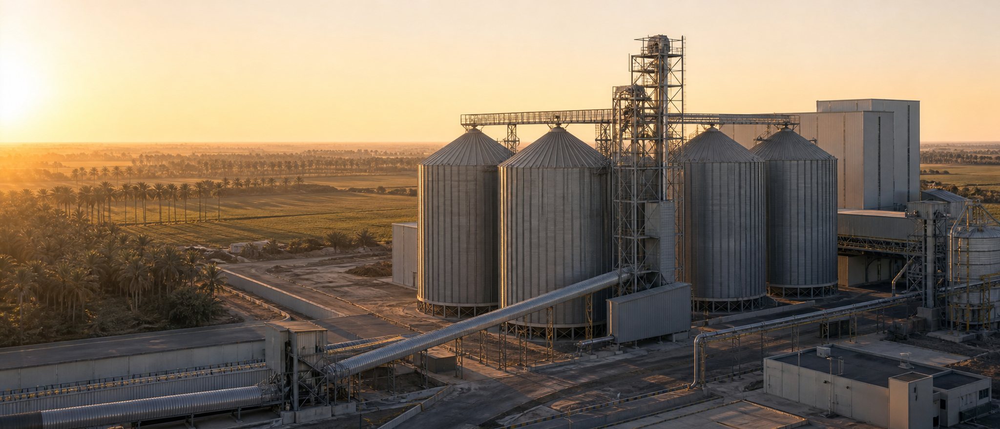 Modern grain storage and handling complex in Iraq