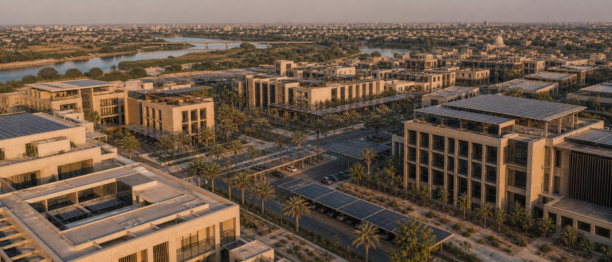 Climate-responsive district with shaded landscape in Iraq