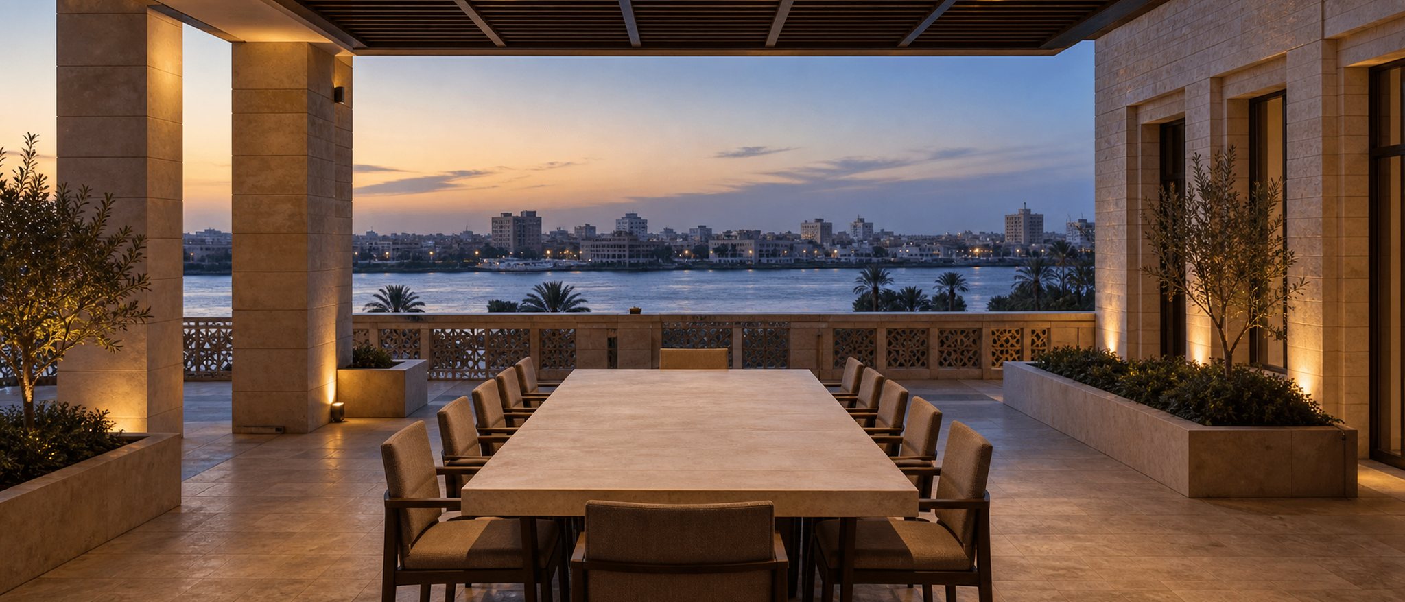 Architectural meeting terrace overlooking the Tigris