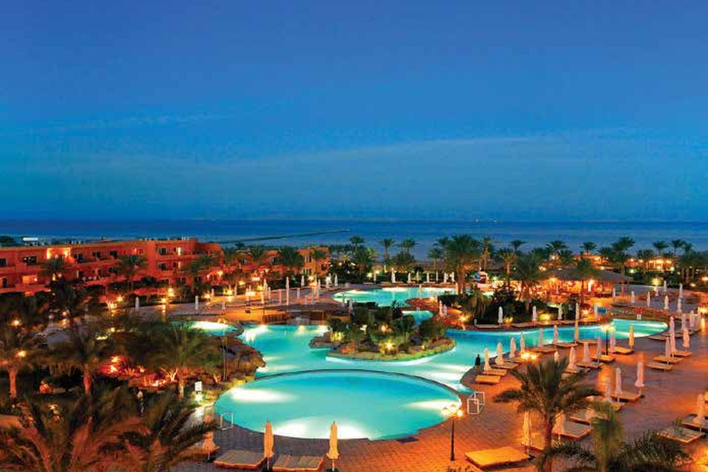 Amwaj Sharm El Sheikh resort pools at night