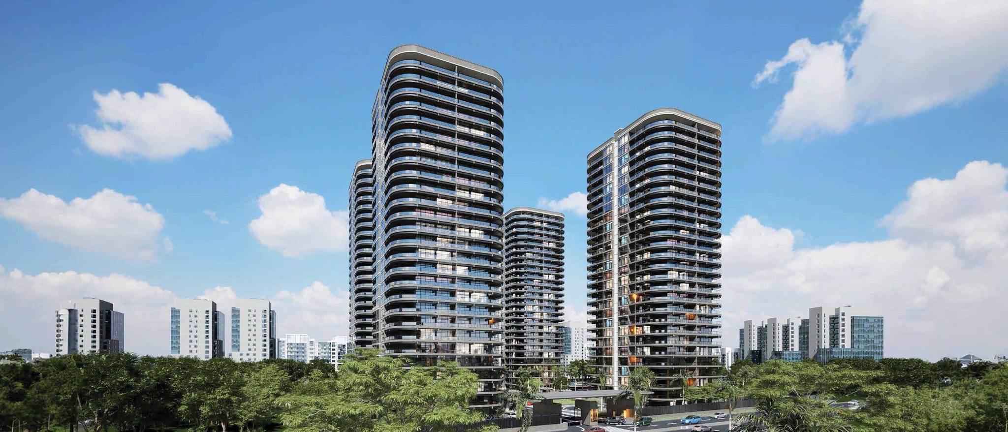 Iraq Gate – The Gardens: five 34-storey towers above landscaped grounds