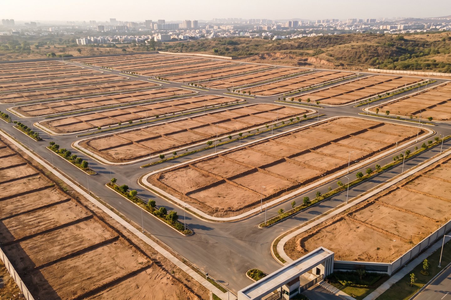 Aerial view of the plot grid at Madinat Al Kut Al Sakaniah