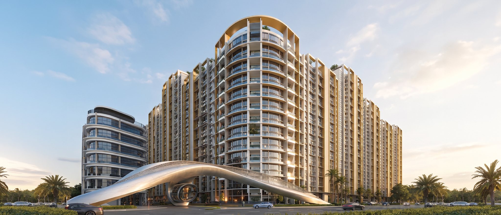Park View by Elie Saab Maison: the branded building and its sculpted entrance canopy