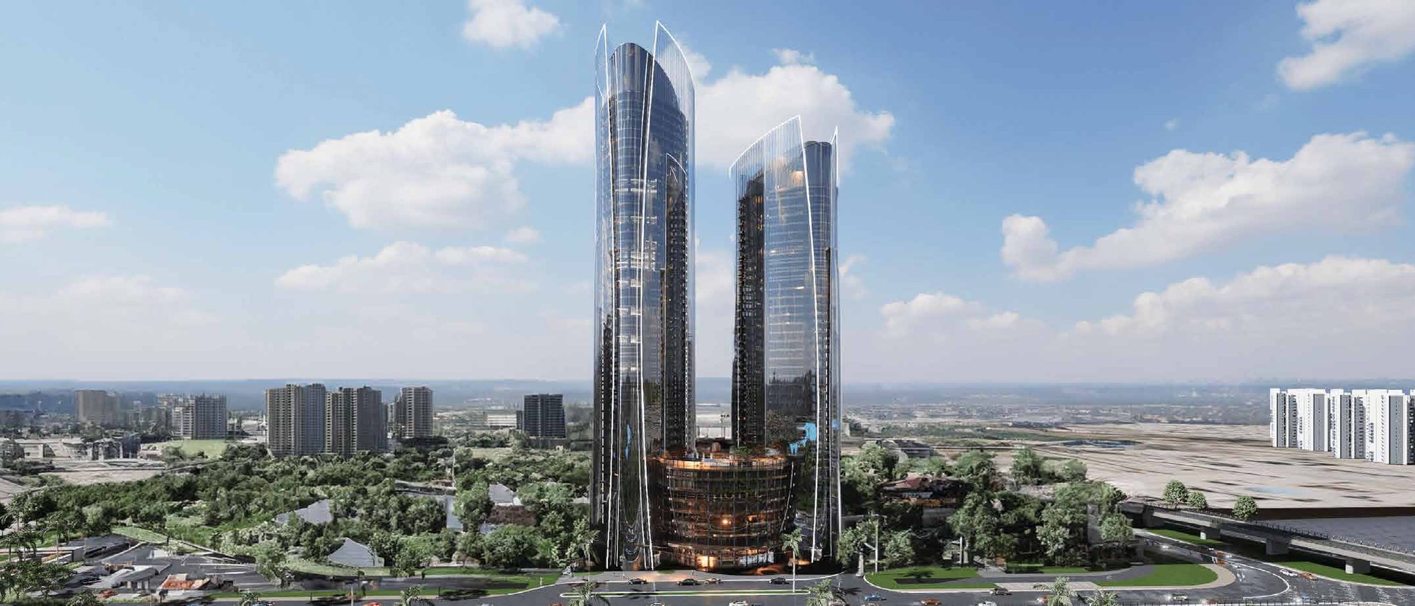 Twin Tower: two glass towers rising 320 metres above Al Mansour, Baghdad