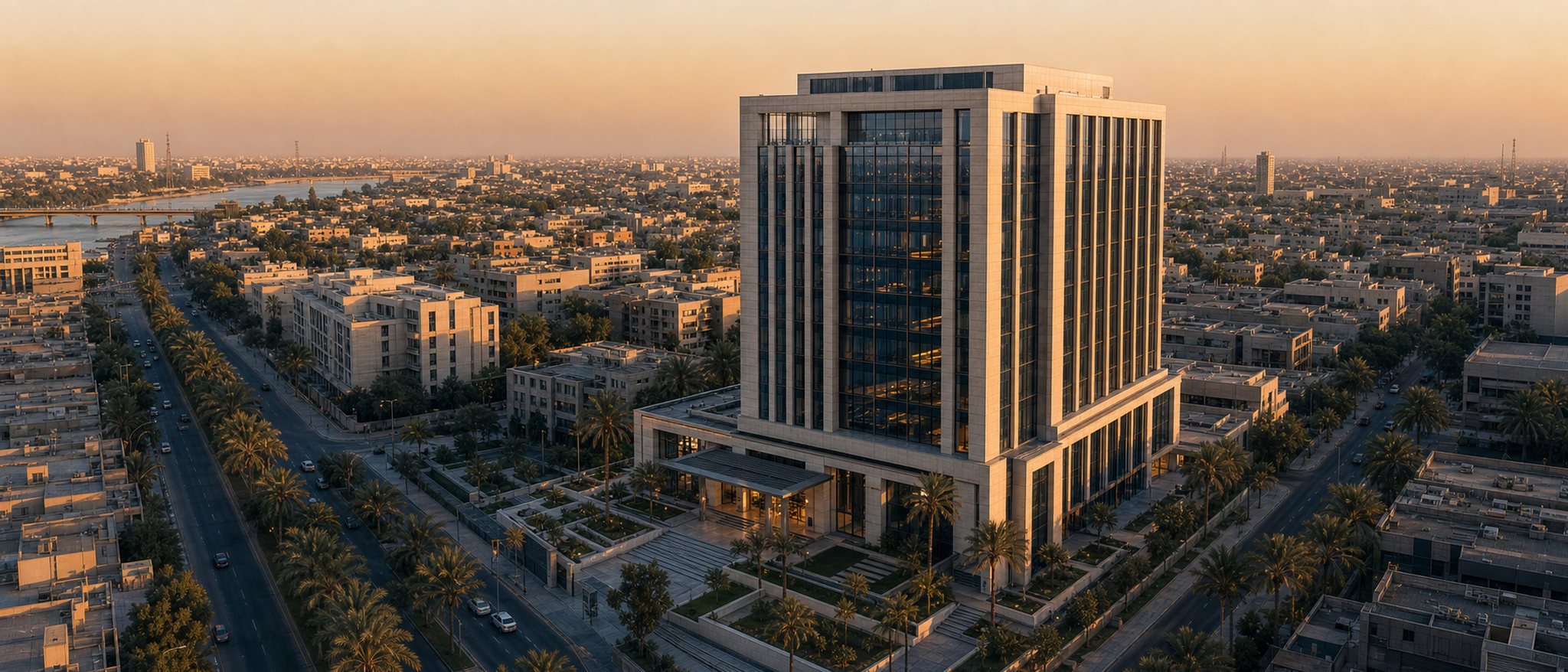 Premium office tower rising above the Baghdad skyline