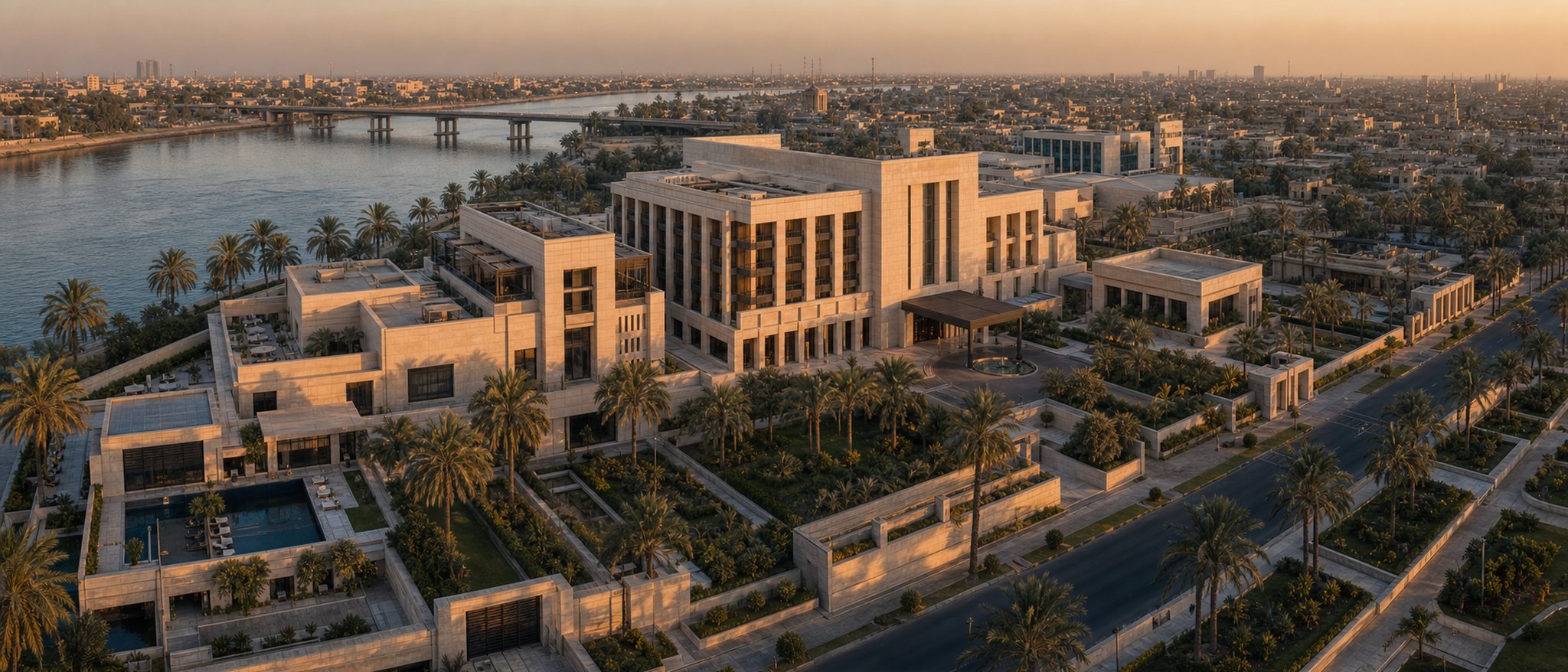 Luxury contemporary hotel and gardens in Baghdad